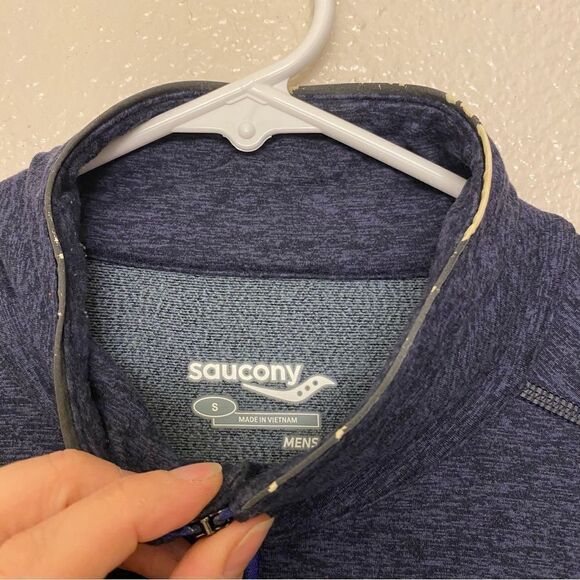 Saucony Men's Triumph 3D 1/2 Zip fleece lined running top jacket pullover blue S - Picture 7 of 12